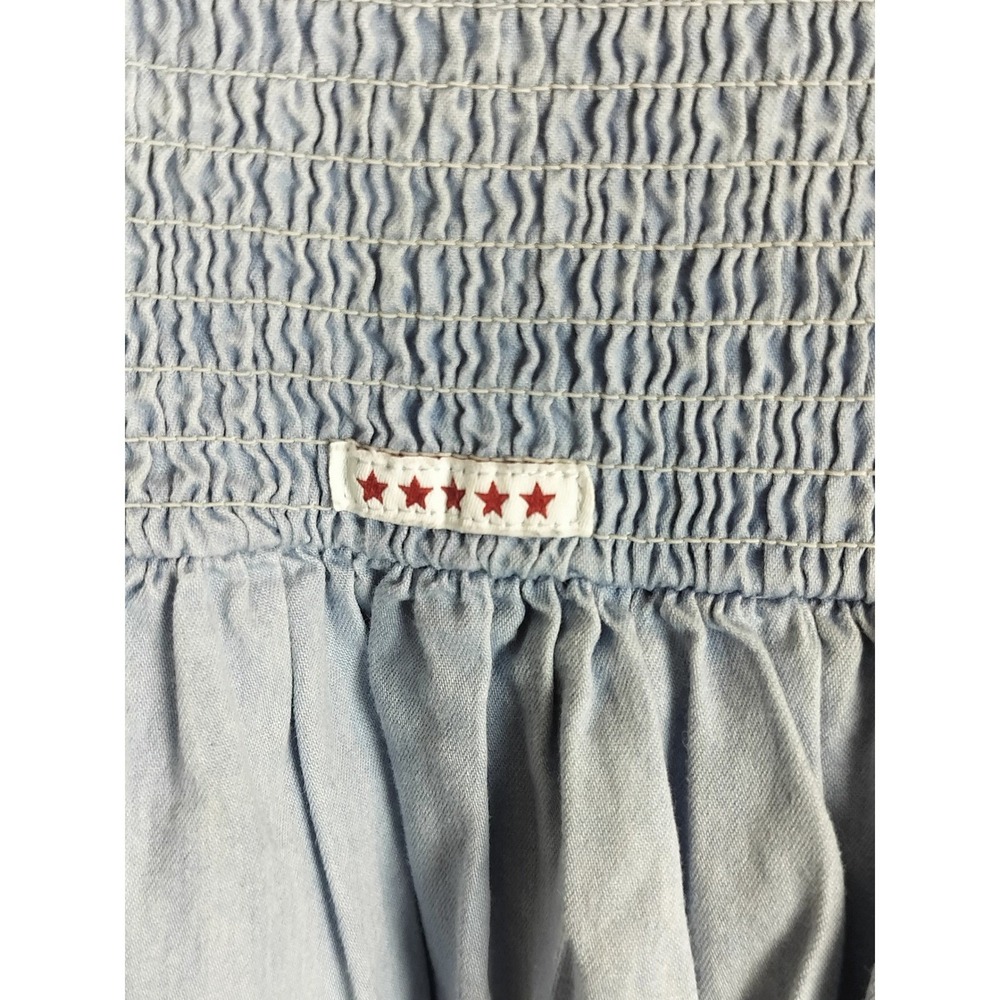 Y2K Akademiks Star Logo Tiered Ruffle Denim Smocked Midi to Maxi Skirt Vintage - Picture 3 of 4